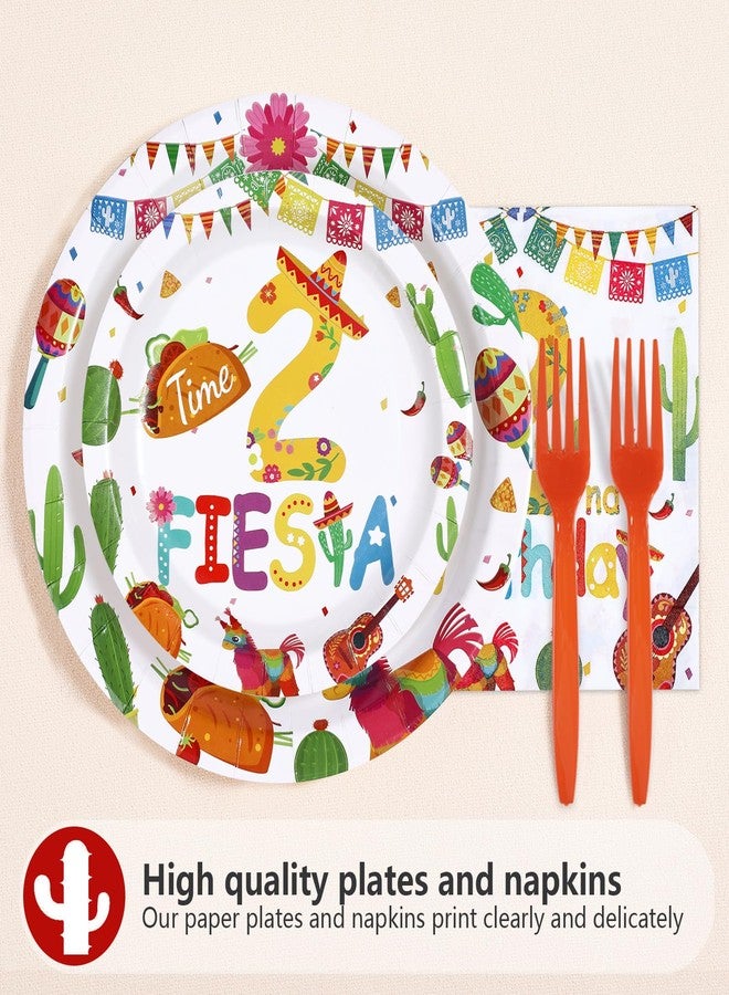 Greencian 96Pcs Taco Twosday Party Decorations Mexican Fiesta 2nd Birthday Plates and Napkins Tableware Sets Mexican Party Decoration for Cinco De Mayo Taco Tuesday 2 Years Old Party Supplies Serves 24 - Image 2